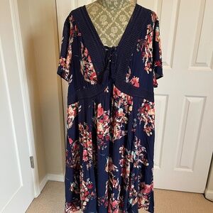 Blue Torrid Blue Floral Dress with Lace Accent (Size 3X)
